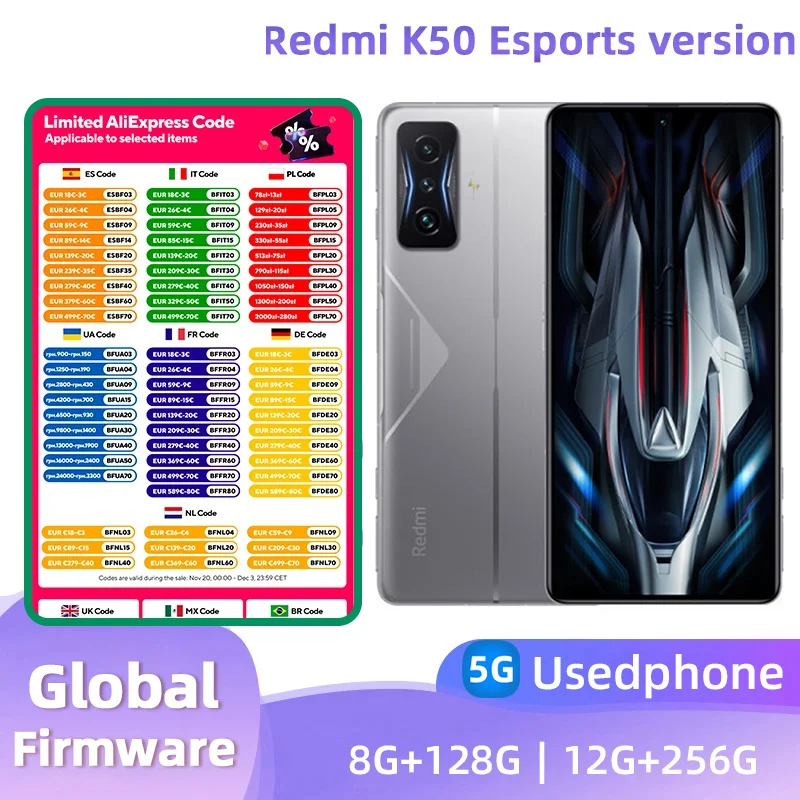 redmi k50 Esports version 5G Android  6.67 inch Screen 256GB ROM All Colours Unlocked  used phone in Good Condition