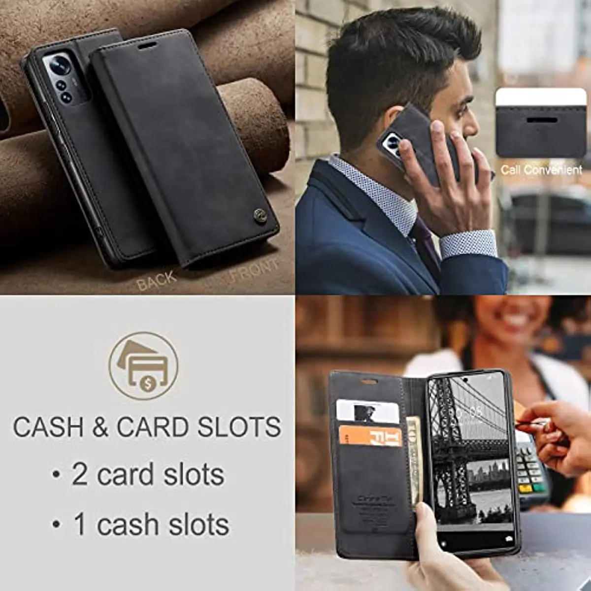 Leather Wallet Flip Folio Phone Case For Xiaomi 12 Lite Card Cash Holder Magnetic Closure for Mi 12T Pro 12 12X 12S Funda Cover 6