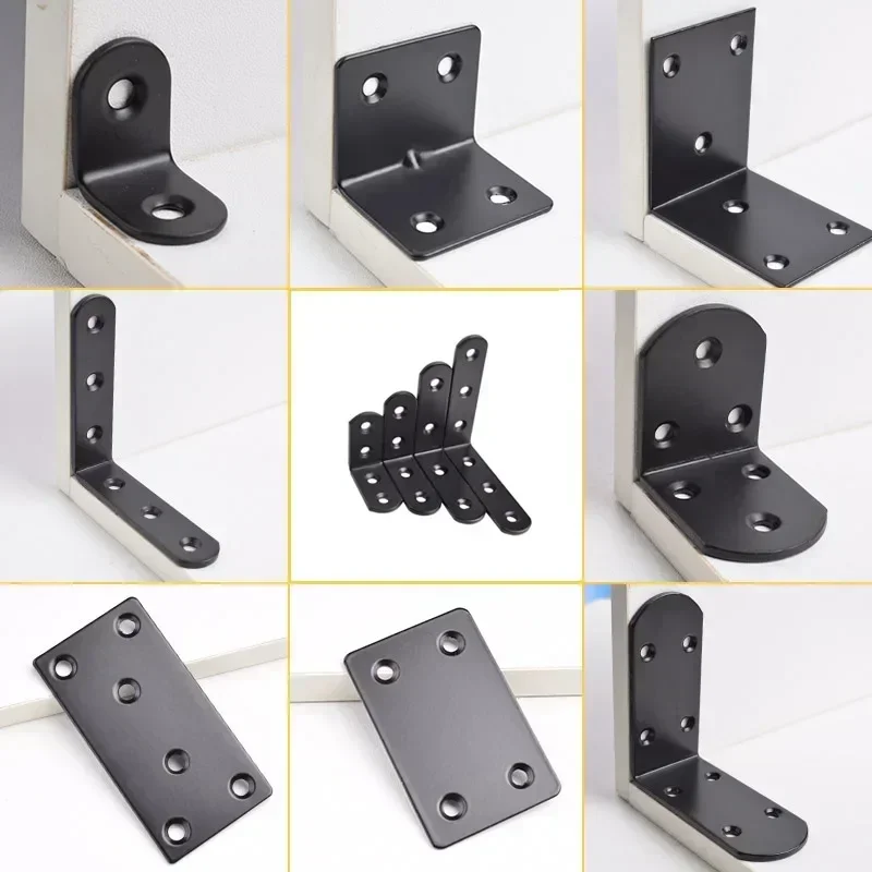 10Pcs Black Stainless Steel or Iron Angle Bar 90 Degree Right Angle Fixed Block  Angle Bracket  Hardware Furniture Connector