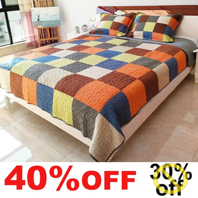 Summer Quilt Set CHAUSUB Plaid Cotton Quilt Set 3PCS Bedspread King Size 240*260cm Thick Blanket for Bed Summer