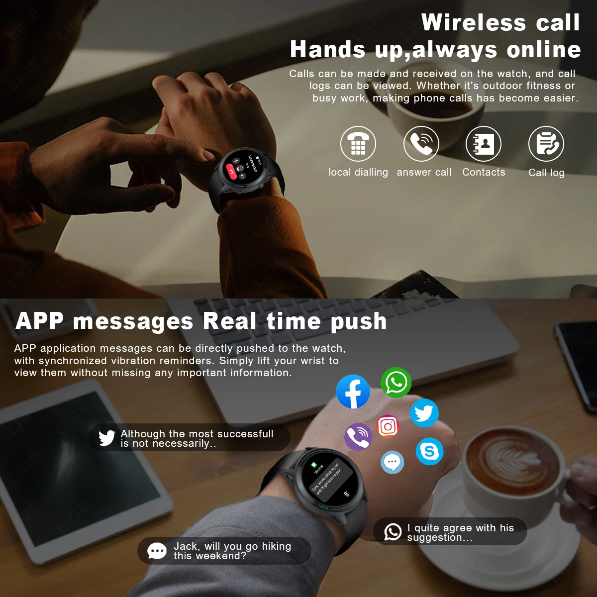 LIGE ο  Ʈ ð ɹڼ     ȭ IP68   ð 123 +   Smartwatch