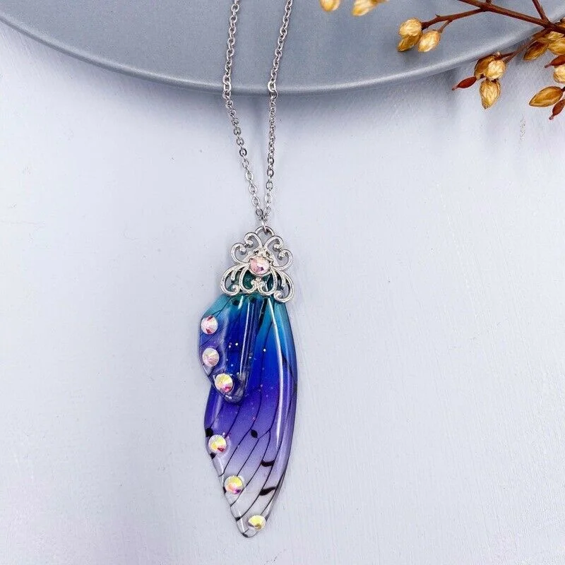 12 colors fashion Silver gold Fairy Purple Gradient Clear Resin Butterfly Shiny Insect Wing Pendant necklace for women jewelry - Image 4