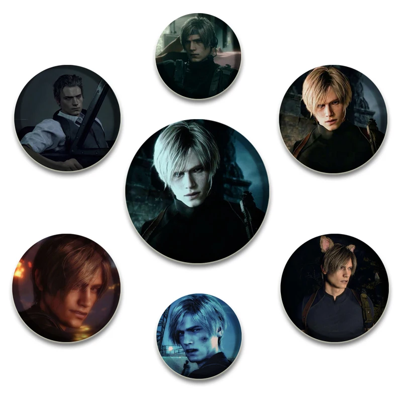 

32/44/58mm Leon Kennedy Brooches Tinplate Badge Evil Game Round Pins Cartoon Badge for Backpack Hat Jewelry Accessories