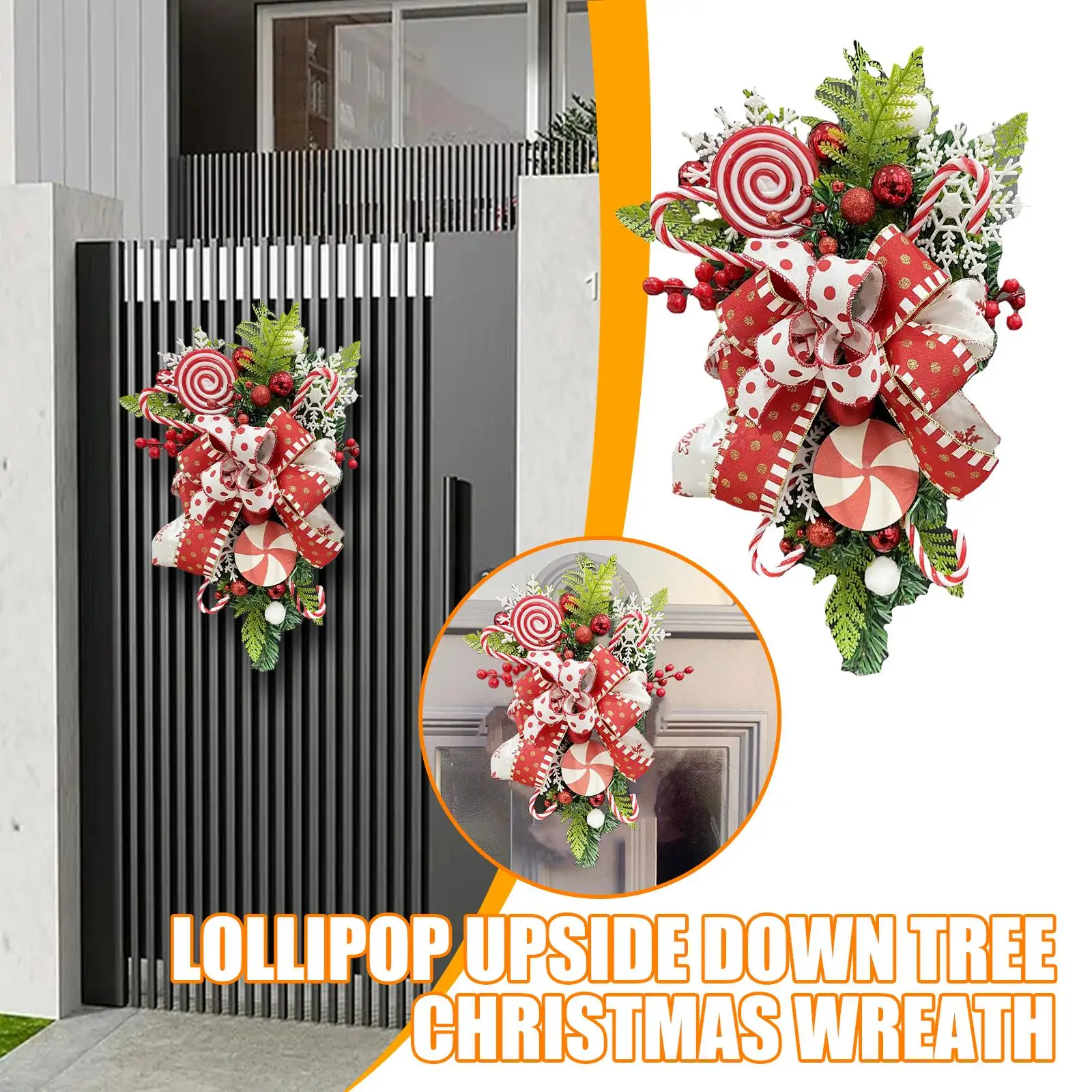 

Christmas Lollipop Wreath Red Bownot Decoration Xmas Front Door Garland Hanging Ornament Home Party Decoration New Year Supplies