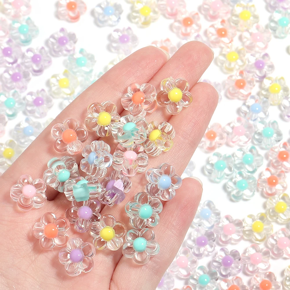 100 개/몫 아크릴 꽃 구슬 투명 해바라기 구슬 매트 꽃 중간 구슬 보석 만들기위한 느슨한 스페이서 비즈