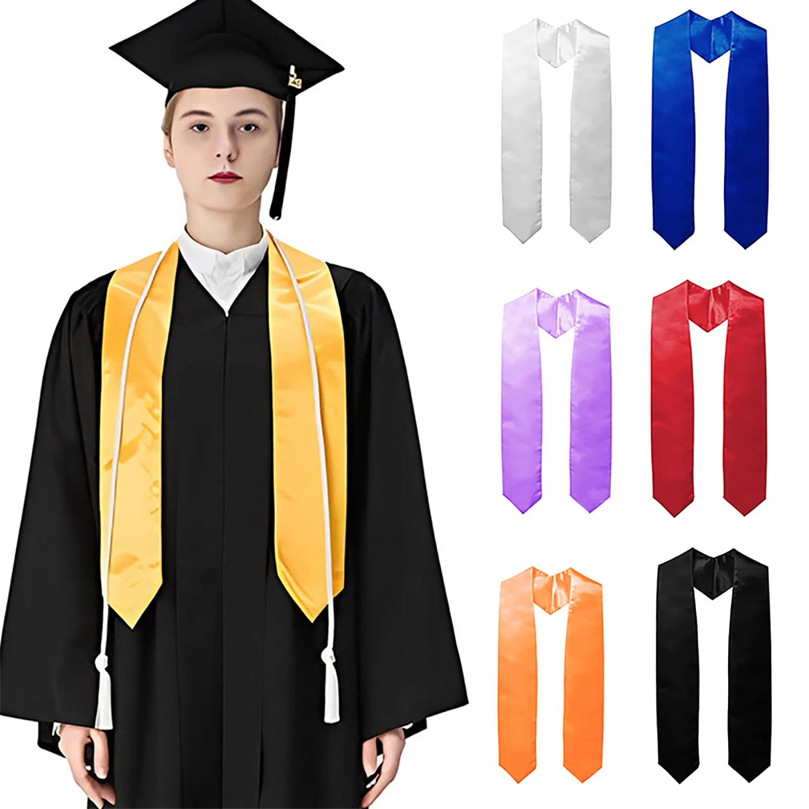 

Unisex Adult Graduation Stole Sash For Academic Commencement Plain Classic 60 High School Collage Ceremony Bachelor Gown Scarf