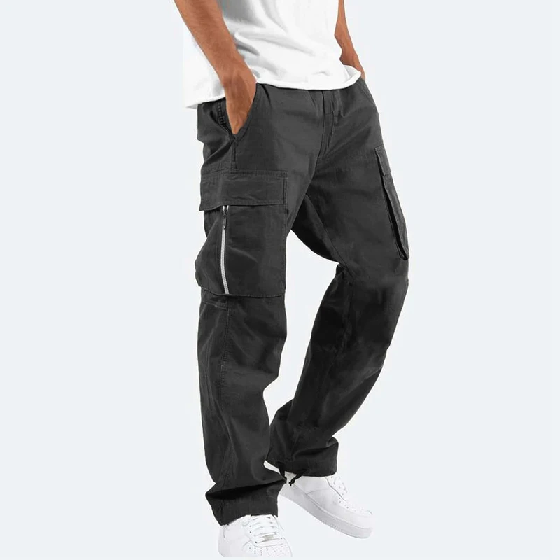 

Spring 2024 Mid Waist Drawstring Trouser Clothing Streetwear Solid Cargo Pants Casual Man Fashion Stitch Zip Pocket Baggy Pant