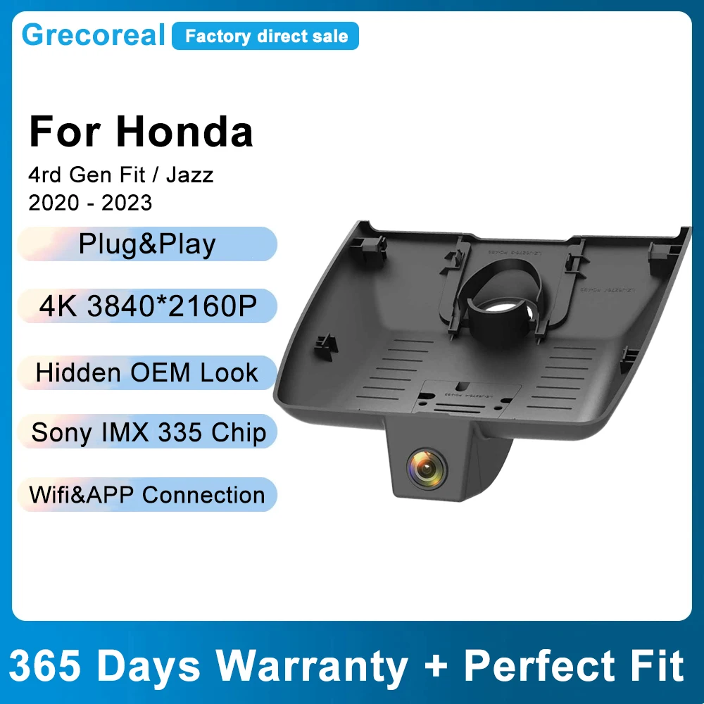 

Grecoreal 4K Wifi Dash Camera Car DVR for Honda Fit Life Jazz Crosstar 2023 2022 2021 Front Rear Dash Cam OEM Car Dual Dashcam