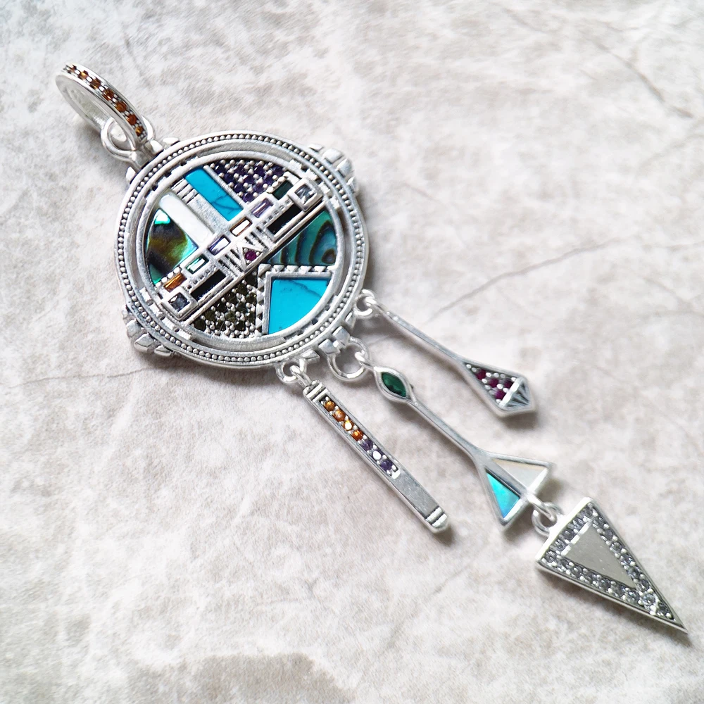 Pendant Dreamcatcher Sun Symbol,Summer Turquoise Jewelry Europe Accessorie 925 Sterling Silver Vintage Gift For Woman Men