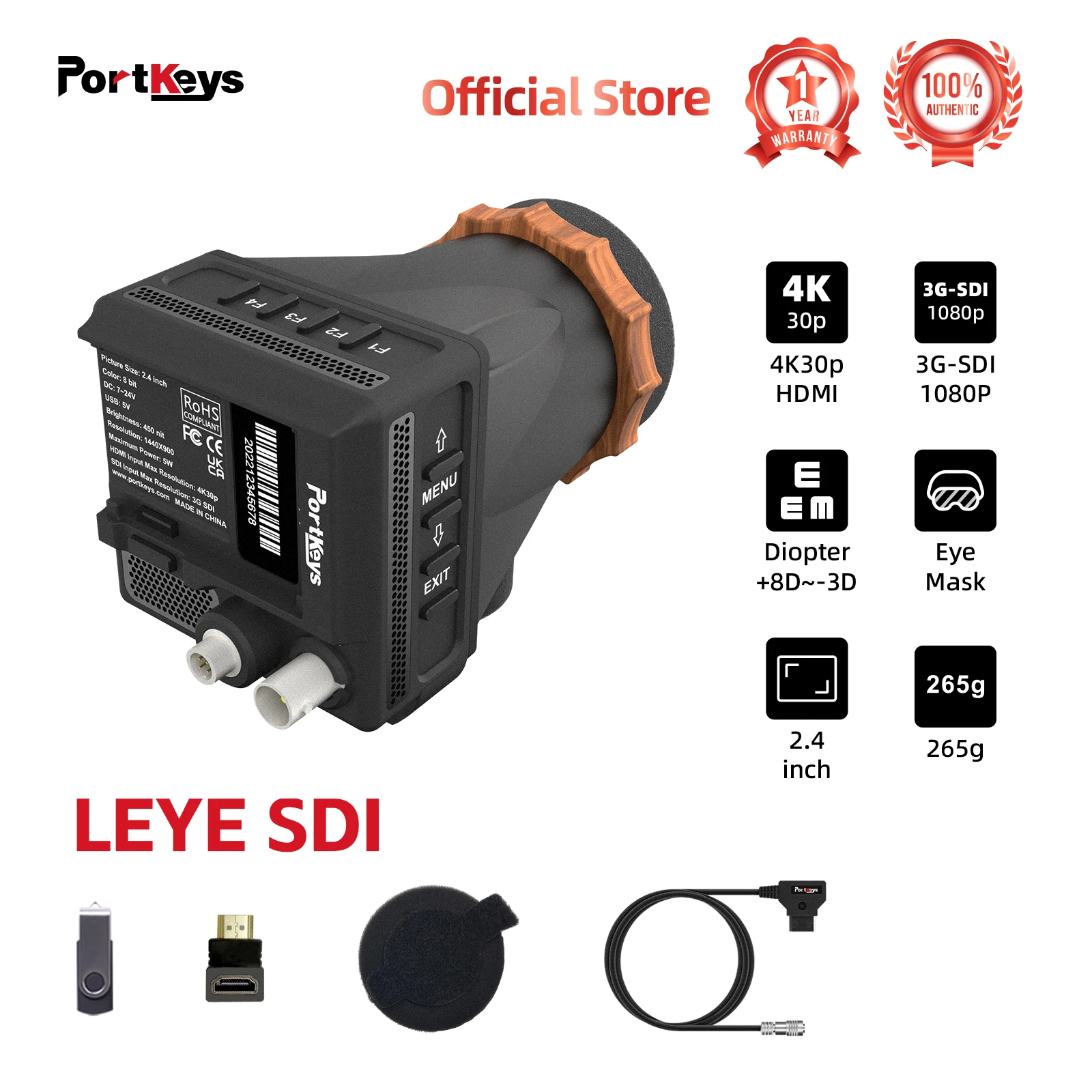 Portkeys LEYE SDI Electronic Viewfinder for DSLR 2.4 Inch LCD EVF