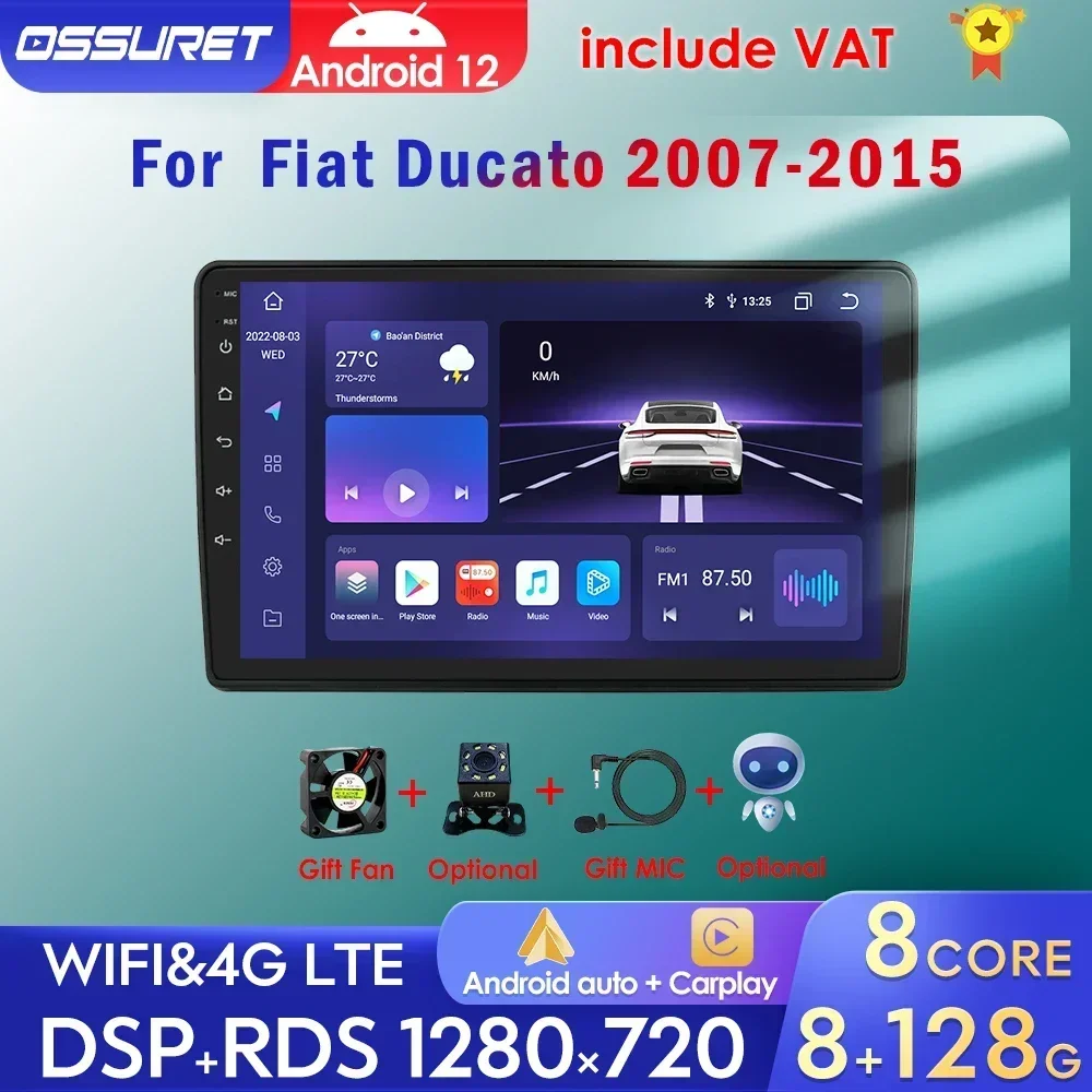 2 Din Android 12 Autoradio Per Fiat Ducato 2007-2015 Navigazione Gps Video Stereo Rds Android Auto Carplay 8G 128G
