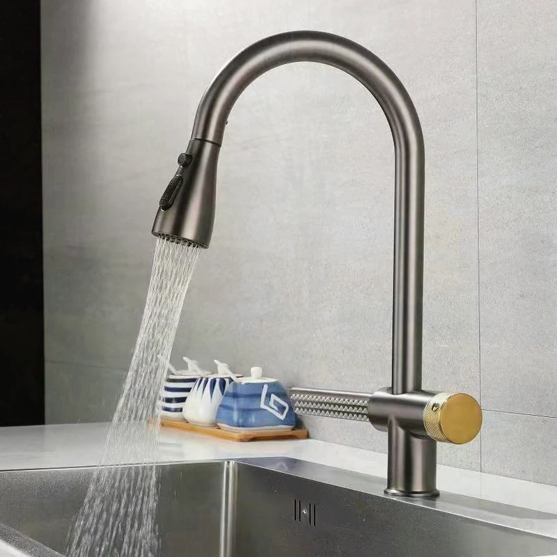 

360° Rotatable Waterfall Kitchen Sink Faucet Gun Metal Stainless Steel Stylish Adjustable Pull Out Faucet With Rainfall Sprayer
