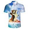 Mens Casual Button Down Shirts 3D Printed Funny Cat Pattern Short Sleeve Tee Shirt Tops Oversized Mens Hawaii Style Beach Shirt 3