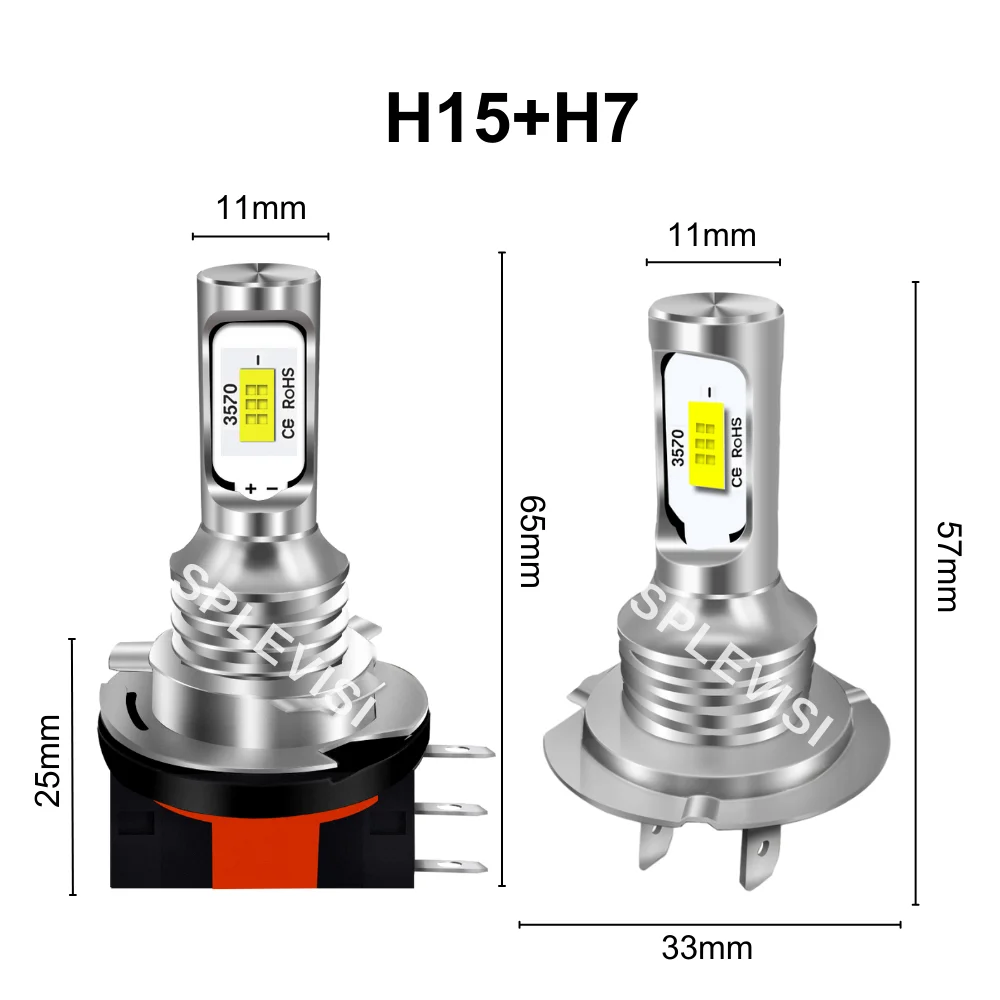 Replace LED H15+H7 High Beam/Daytime Running Lamp+ Low Beam Bulbs 12x CSP Chips For Fiat Tipo 2016 2017 2018 2019 2020 Car Light