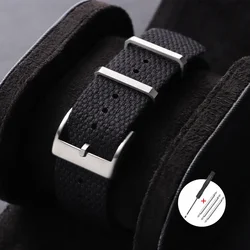 Ribbed Nylon Military Watch Band - Universal Washable Strap - 22mm (Black)