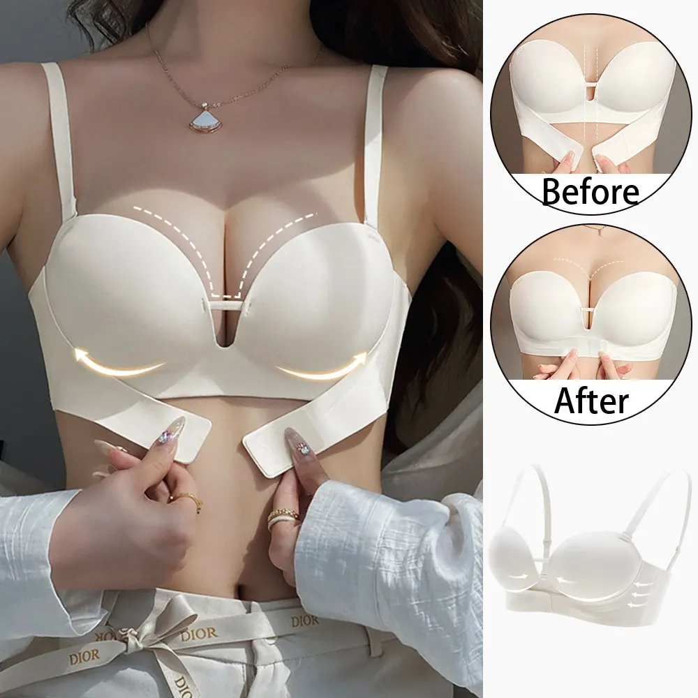 

Front Closure Bra For Small Breasts Push Up Bralette 1.5cm Cup Ladies Intimates Velcro Wireless Brassiere Seamless Strapless Bra