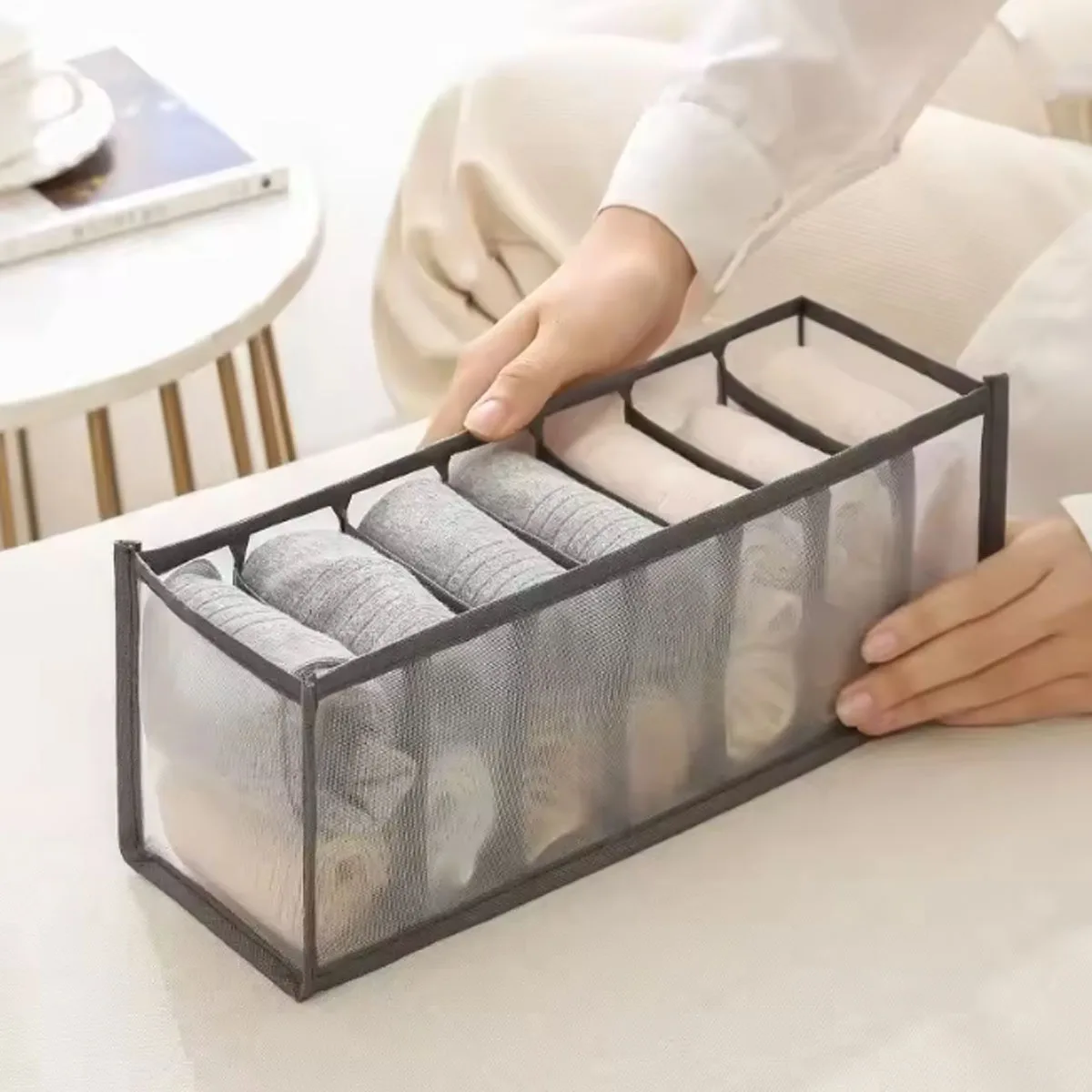 WardFeng Foldable Underwear Organizer with Dividers and Mesh Bag for Wardrobe