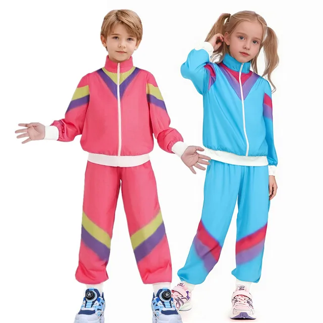 Vêtements de sport de gymnastique pour garçons, Costume Hip Hop des années 90 pour enfants, veste Streetwear Vintage des années 80, Costume Disco, haut et pantalon, cadeau de fête 1