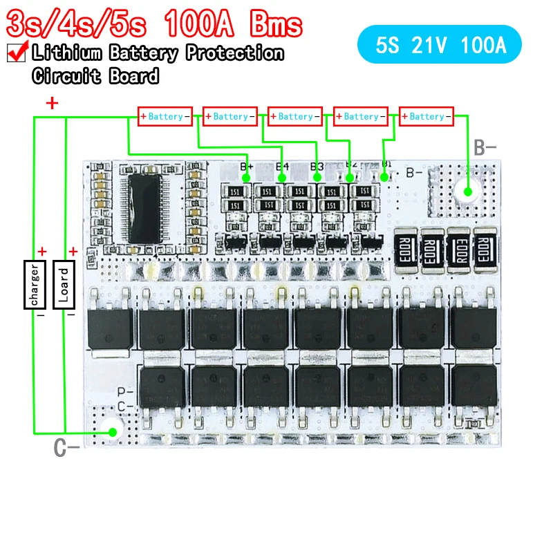 Bms 3s/4s/5s 12v 16.8v 21v 3.7v 100a Li-ion Lmo Ternary Lithium Battery Protection Circuit Board Li-polymer Balance Charging