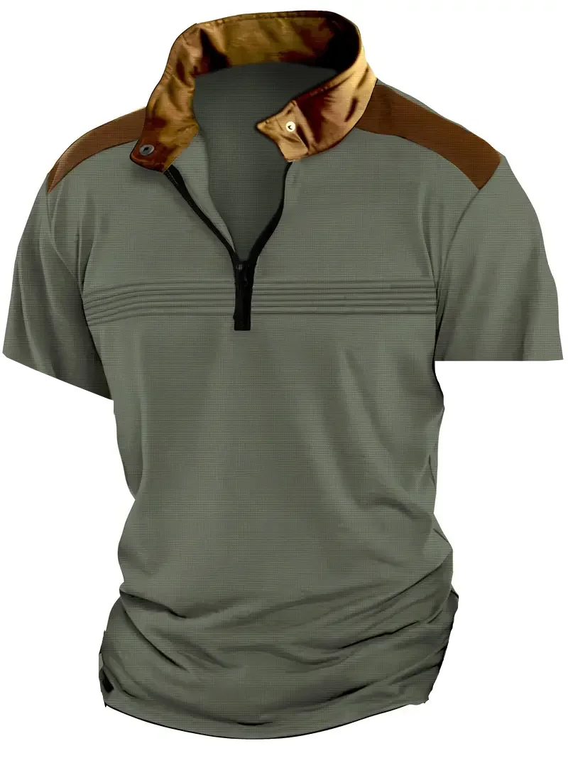 2025 Europe and the United States men's new summer fashion leisure sports zipper stripes color short-sleeved POLO shirt 14 S1b79116fd5c548c9bcae047c931ee20fe