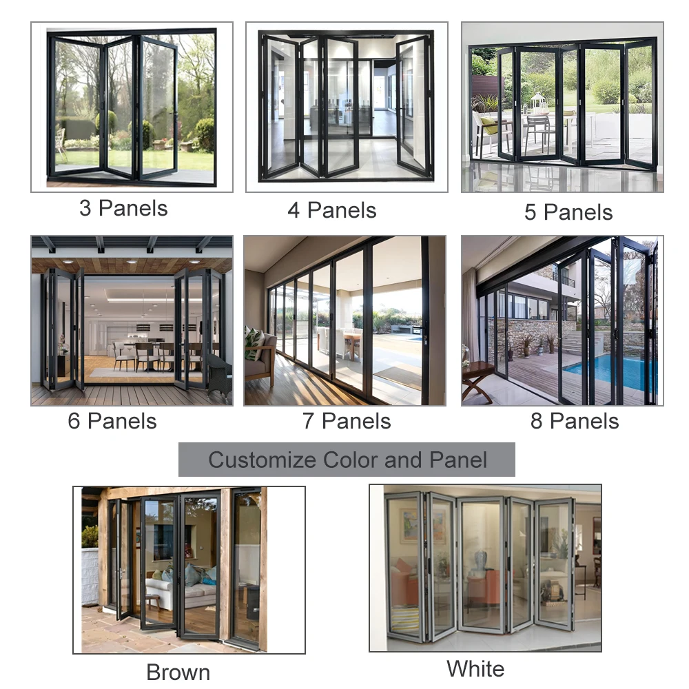 1.8mm Thermal Break Aluminum Profile Alloy Frame Accordion Door Custom-made Double-glazed Tempered Glass Folding Door folding door