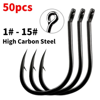 50pcs Long Shank Fishing Hooks Saltwater Fresh Water Circled Fishhooks High  Carbon Steel Having Barbs Offshore Angling Lure - AliExpress