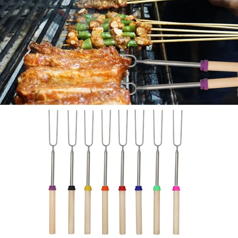 8 Fourchettes Barbecue Télescopiques 31–81 Cm – Poignée Isolée, Acier Inox, Pour Camping & Feu De Camp