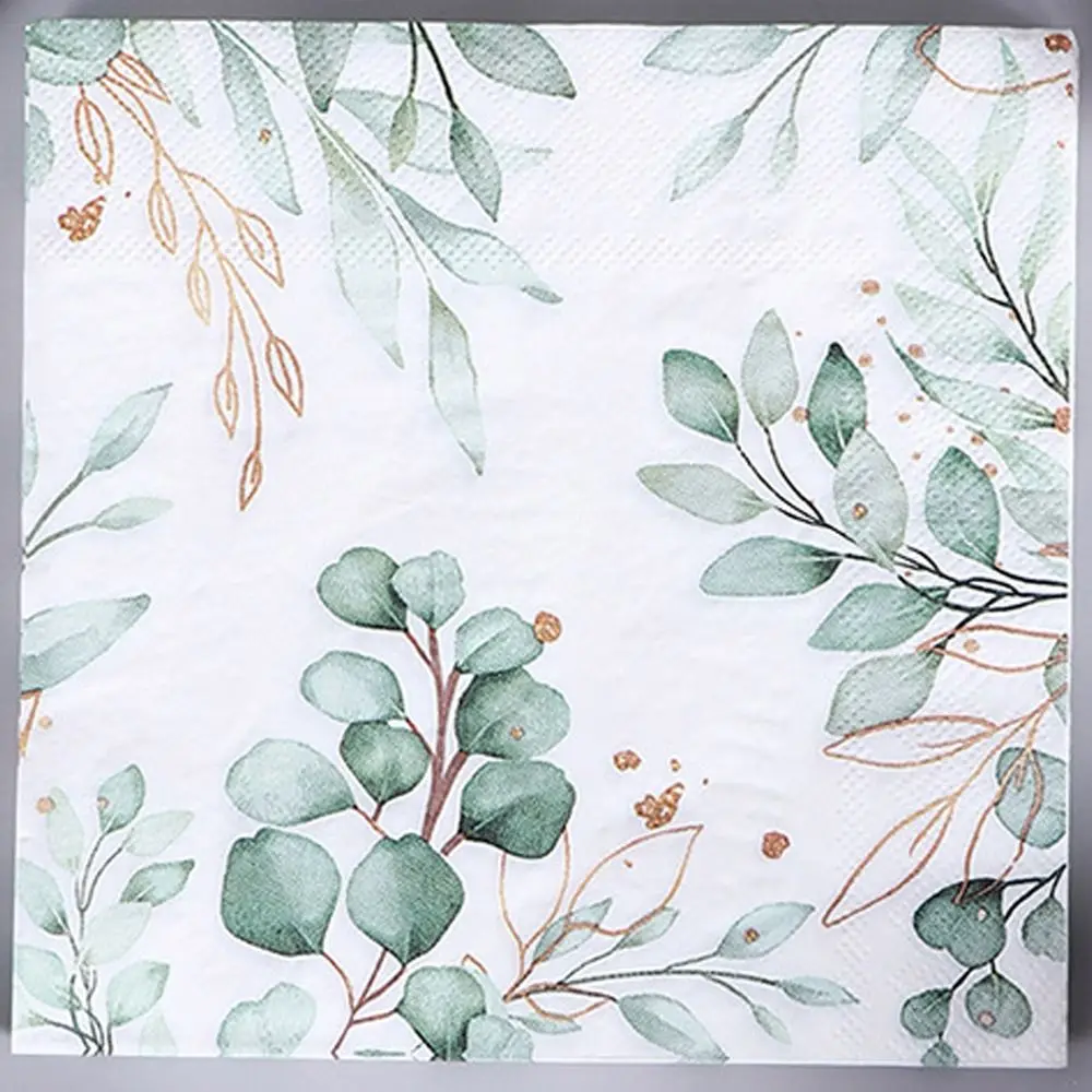 20pcs Soft Plant Style Napkins Colorful Cartoon Colorful Printed Paper 33cm Eucalyptus Leaf Paper Family Banquet