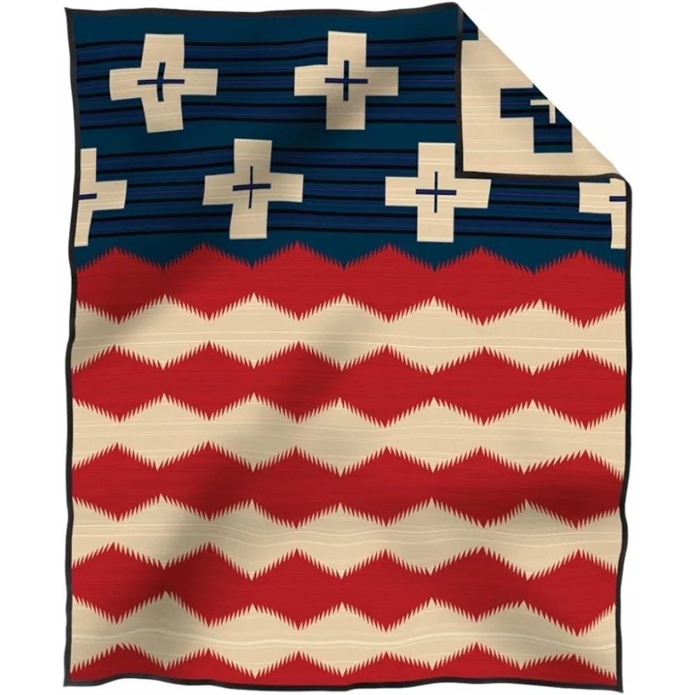 

Blanket Red/White/Blue，cotton，Combining modern asymmetry and retro American style，Unique stripes