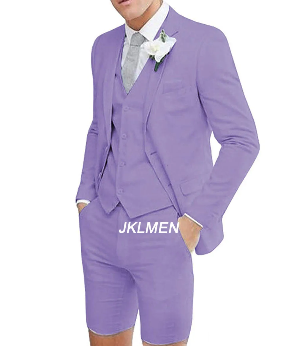 2024 New Summer Men's Casual Suits Slim Fit 3 Piece Notch Lapel Prom Tuxedos Best Men Short Pants Suit For Wedding Holiday