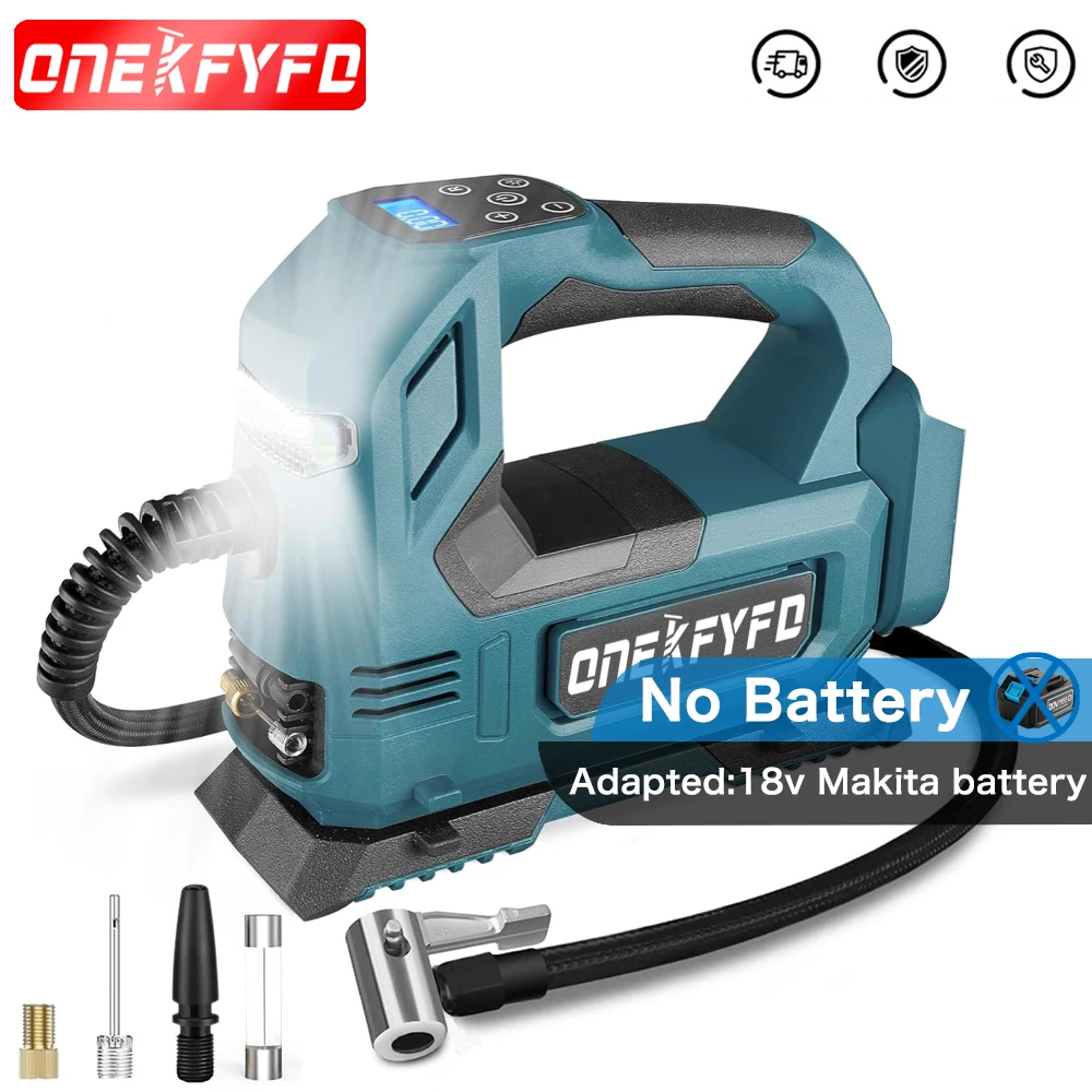 ONEKFYFD Portable Digital Car Air Compressor Pump Cordless Air Pump Electric Inflator with Indicator for Makita Without Battery