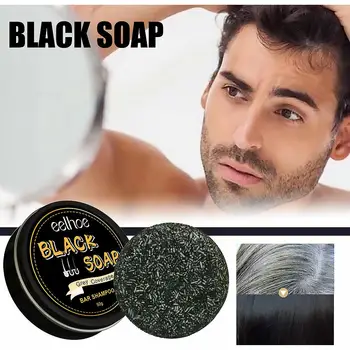 Sapone nero per capelli da uomo per scurire i capelli grigi, sapone nero per scurire capelli e barba, sapone shampoo nero colorante per uomo