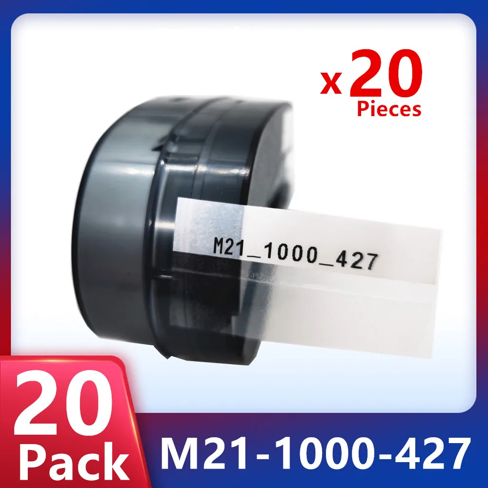 20 Packs M21-1000-427 Vinyl Label Maker Ribbon Cartridge Black On White For Brady BMP21 PLUS BMP21-LAB Labeller Printer