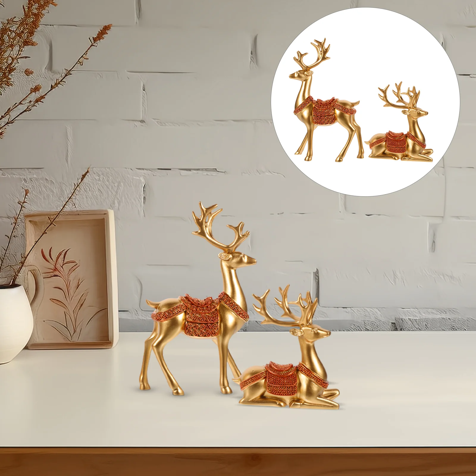 2PcsHolidayDecorChristmasReindeerDecorationsIndoorStatueXmas