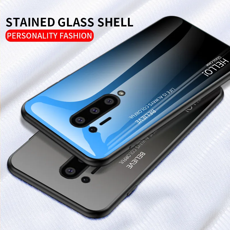 

OnePlus 8 Pro IN2023 IN2020 Case Gradient Grain Tempered Glass Hard Back Cover for OnePlus 8 Pro IN2021 IN2025 Silicone Bumper