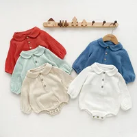 Baby Solid Color Romper Infant Boys Girls Baby Lapel Bodysuit Cotton Soft Jumpsuit 0-24 Months 1