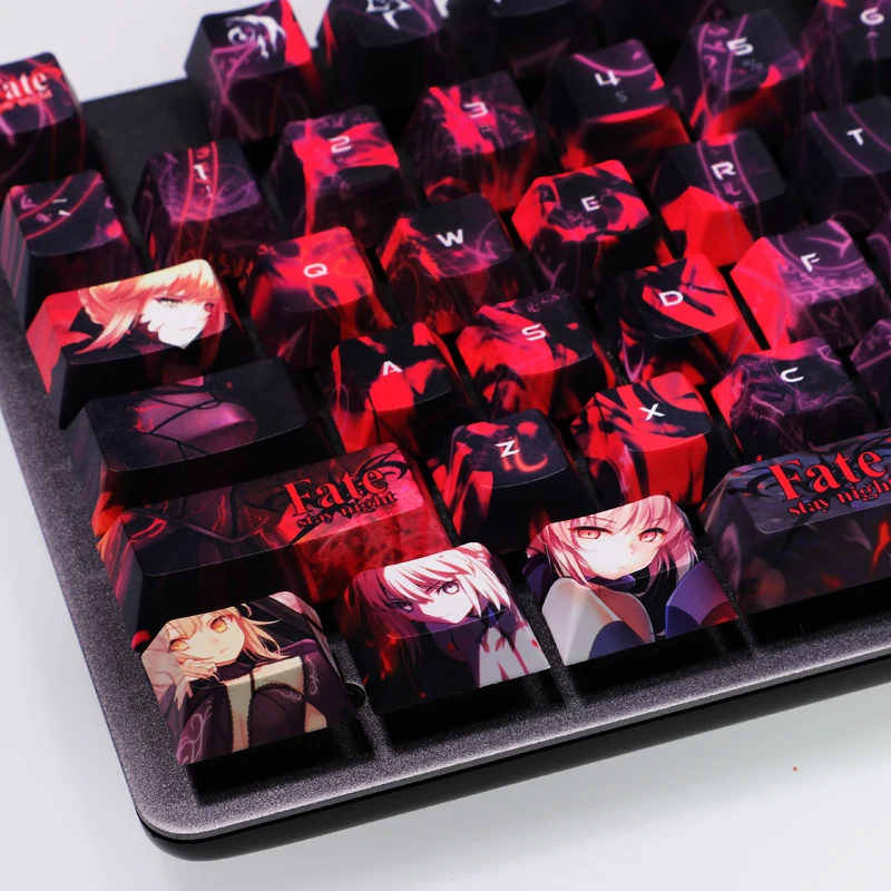 Desenhos Animados Anime Gaming Key Caps Pbt Dye Subbed Keycaps Cherry Perfil Keycap Destino Stay Night Saber 108 Chaves Grupo Lados - Imagem 2