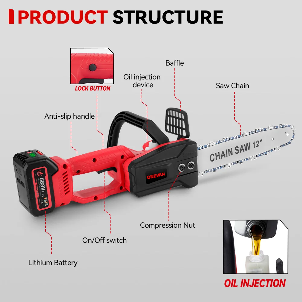 Brushless 12 Inch Electric Chainsaw 6600W Cordless Rechargeable