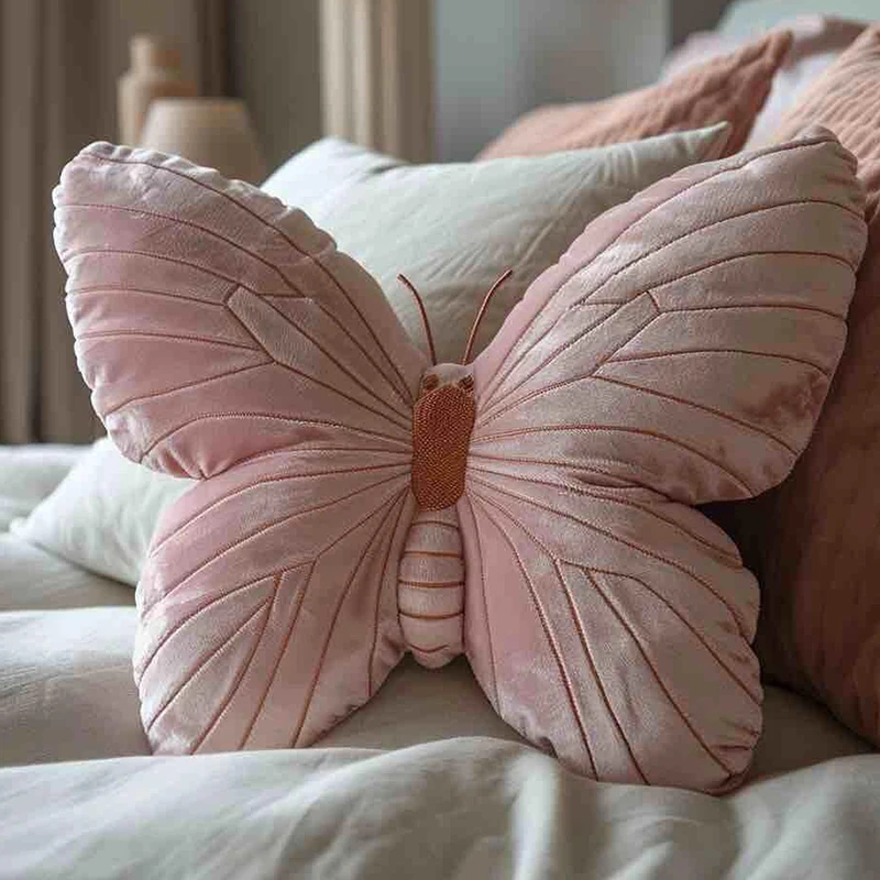 Cute Pink Butterfly Throw Pillow Plush Soft Stuffed Cushion Lifelike Butterfly Throw Pillow Home Couch Living Room Bed Decor 5