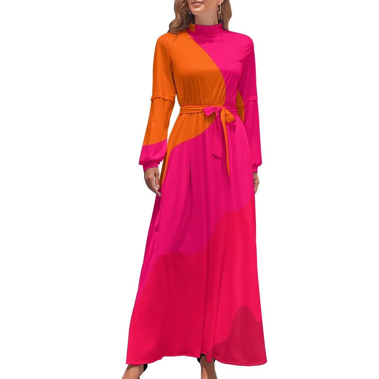 thumbnail image 1 of Vestido largo rosa fuerte a naranja Vestido largo Vestido de mujer vintage, 1 of 5