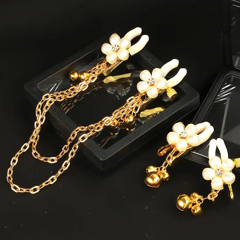Adjustable Pearl Nipple Clamps With Bells Sexy Nipple Stimulation_voghion.com