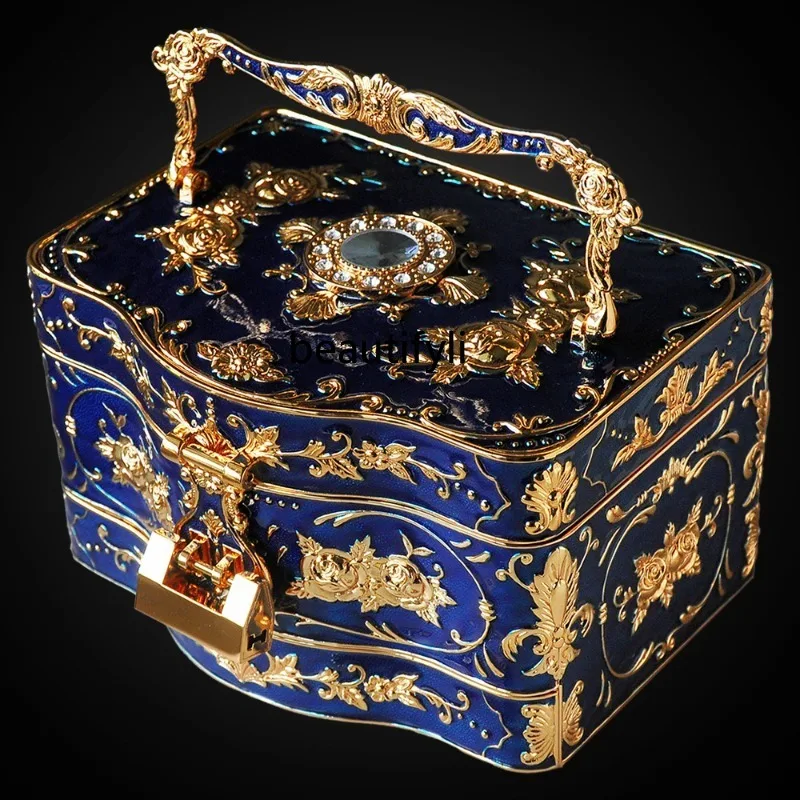 

Three-Layer European Princess Jewelry Box Built-in Mirror with Lock Large Jewelry Ornament Ring Storage Box