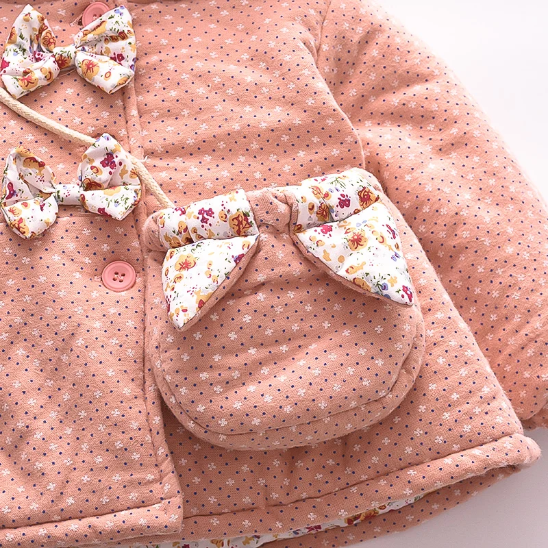 Two Piece Set Baby Girl Cotton Jacket Winter Floral Polka Dot Ear Hooded