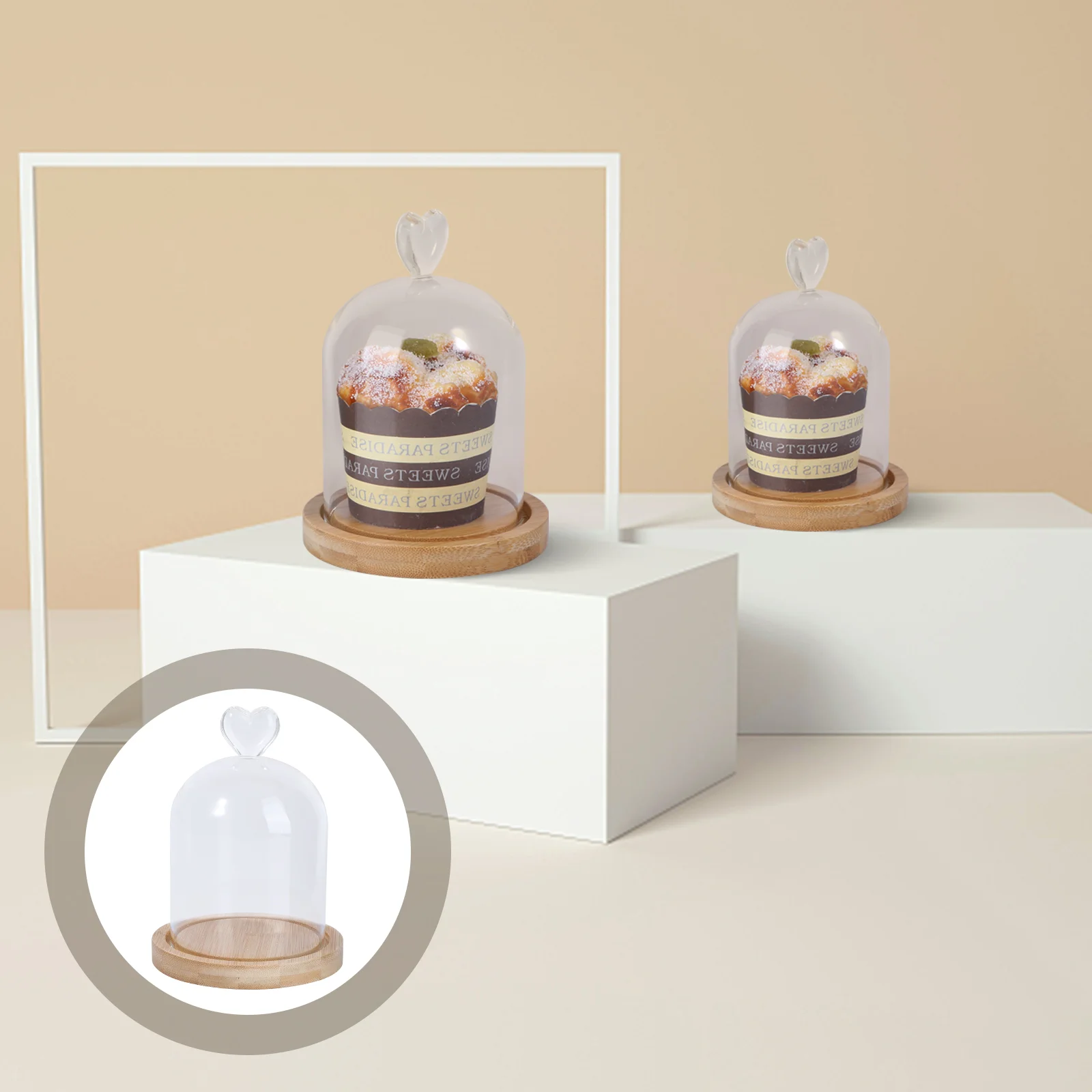 

Glass Dome Cloche Wooden Base Glass Dome Display Case Bell Jar Topper Terrarium Dessert Cover Decorative Showcase