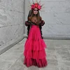 Chic Hot Pink Women Long Skirt Tulle Layered Ruffles Prom Skirt Custom Made Fuchsia A Line Tulle Birthday Party Skirts Maxi Tutu 1