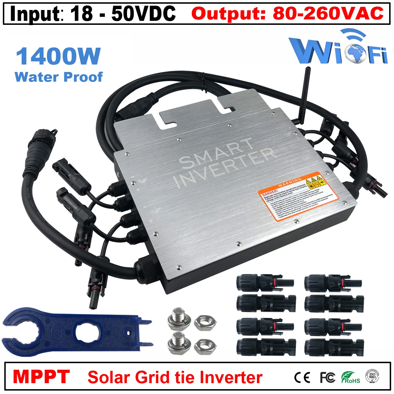 

2000W Micro Solar Inverter 4 MPPT Microinverter On Grid Tie Inverter 20-50VDC 120VA C230VAC With Built-in WIFI