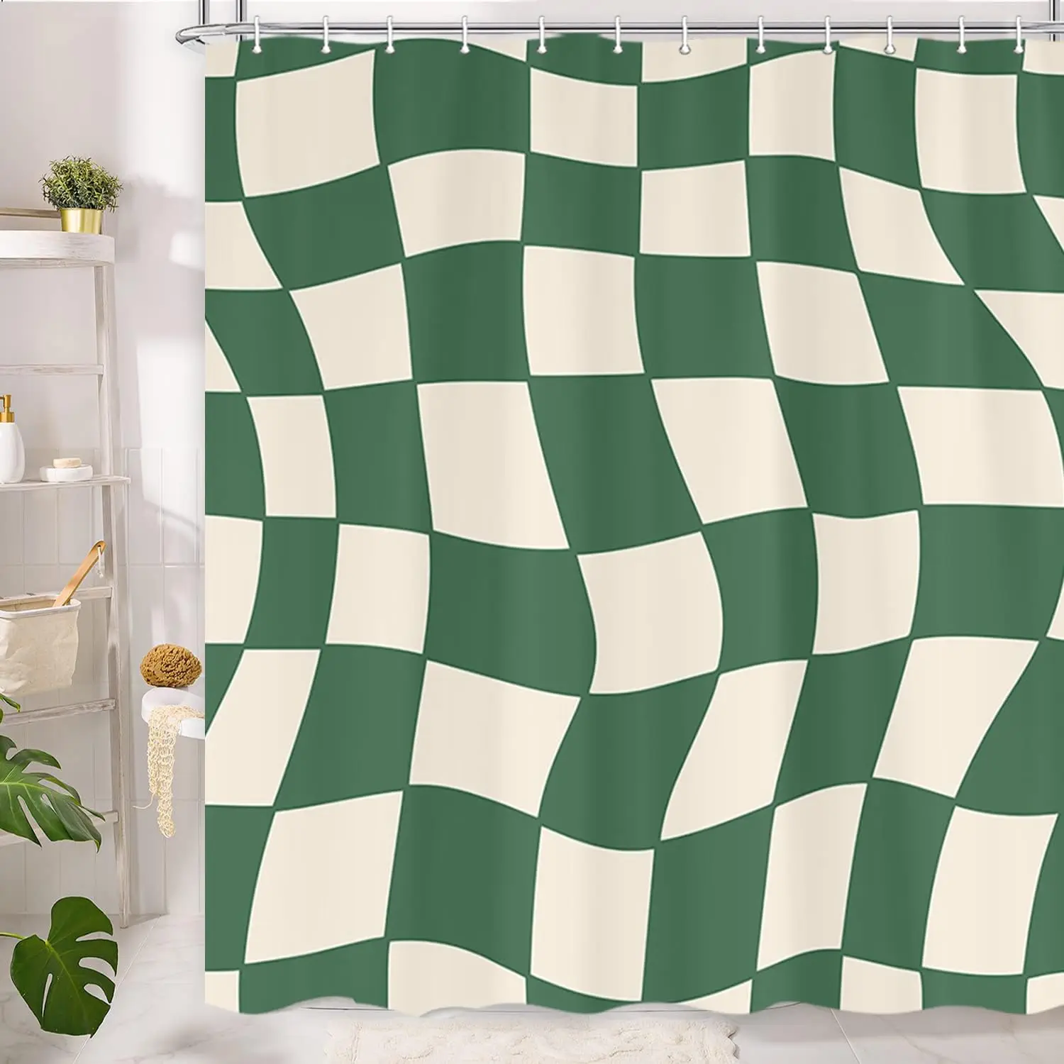 Retro-Duschvorhang Y2K – Gelb Kariert, Wasserdicht, 152x183 Cm, Mit 12 Haken, 70er-Jahre Style