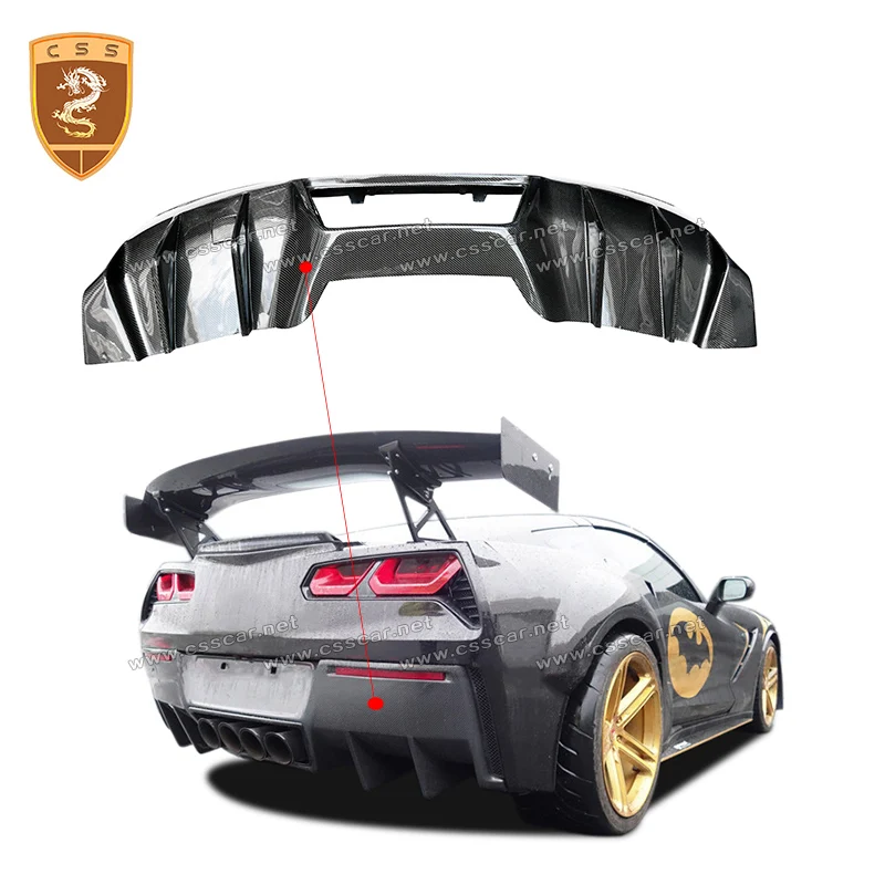

Задний диффузор для Chevy Corvette C7, универсальный стильный черный спойлер из углеродного волокна для Chevrolet C7, аксессуары для автомобильного бампера