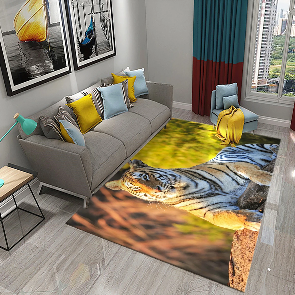 3D Tiger Pattern Carpet Cute Wild Animal Print Large Carpet for Living Room Bathroom Bedroom Entrance Mat Anti-Slip Carpet Decor