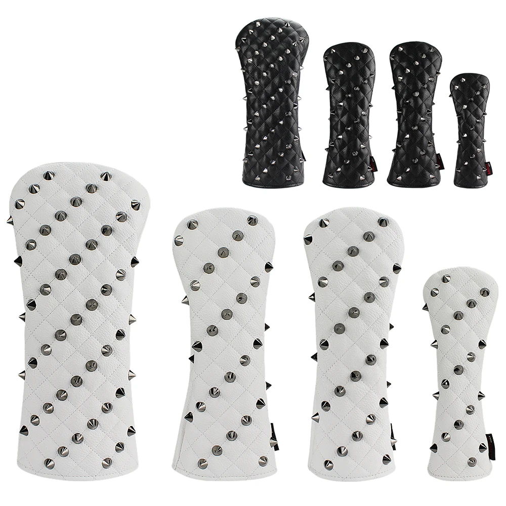 

Golf Headcovers PU Leather Rivets For Driver Fairway Hybrids Clubs Golf Wood Cover Black White Red